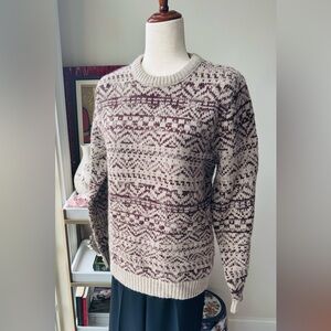 Frank & Oak Patterned Knit Sweater in Cream and Brown